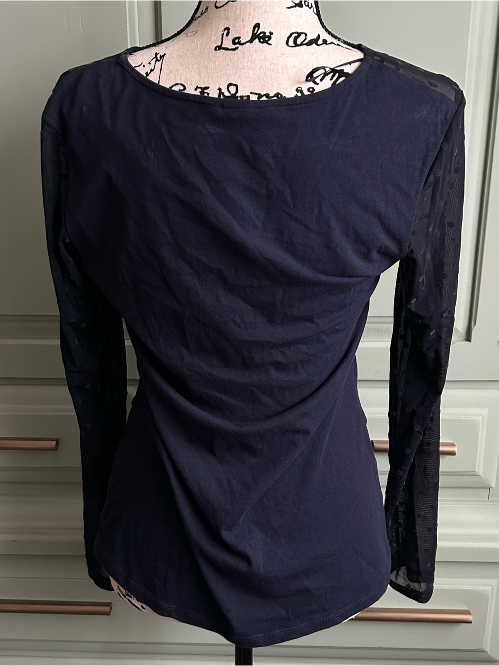H&M Navy Long-Sleeve Top with Sheer Polka Dot Yoke - Picture 3 of 4